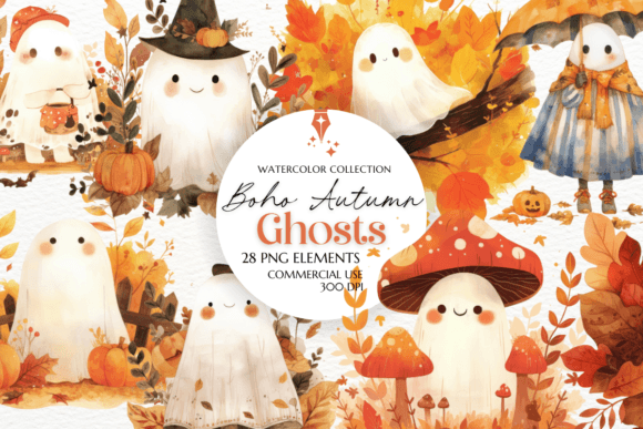 Download Boho Autumn Ghosts Clipart Sublimation - Sublimation Collection
