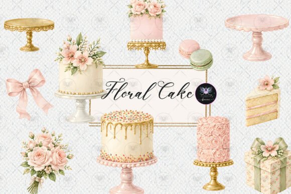 Download Elegant Floral Cake Watercolor Clipart - Elegant Collection